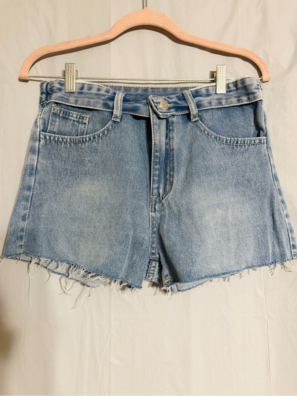 SHEIN Women’s Size 26 Light Wash High Rise Denim Shorts Raw Frayed Hem